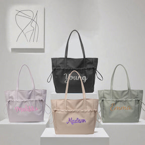 Personalized Shoulder Bags Nylon Drawstring Tote Bag Custom Name Carry-All with Secure Zipper Compartment