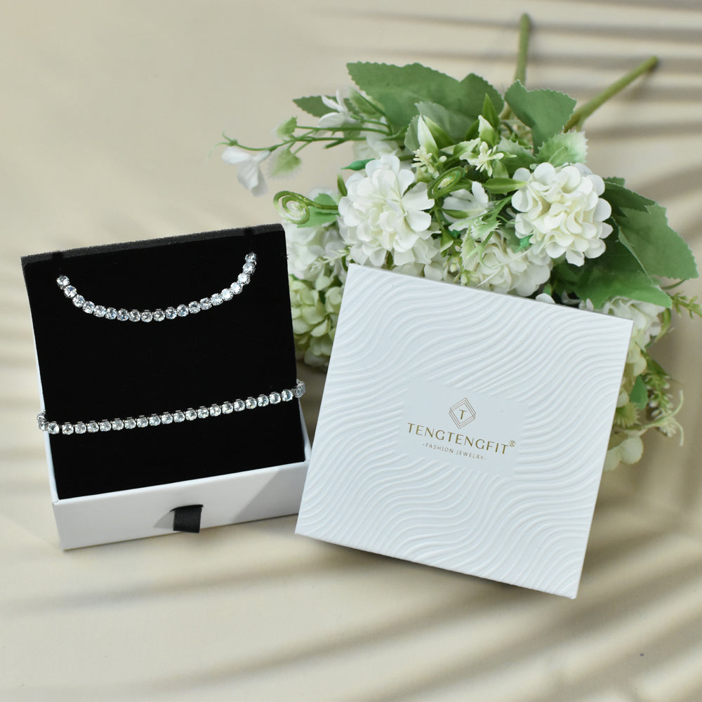 Tennis Necklace Bracelet Jewelry Sets for Women Teen Girls Silver/Gold Plated Cubic Zirconia Necklace Set Fashion Jewelry Pack of 2