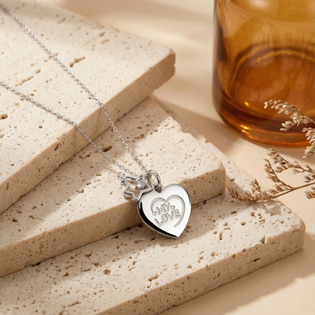 Custom Engraved Pandent Sterling Silver Dainty Lucky Star Cubic Zirconia Necklaces