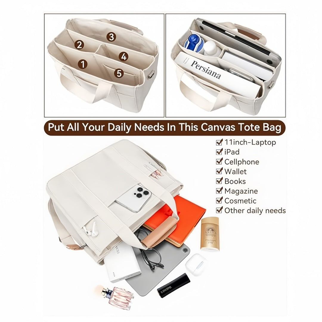 Personalized embroidery name Canvas Tote Bag with Multi Pockets for Women Handbag Mommy Bag Casual Shoulder Crossbody Bag with Compartments