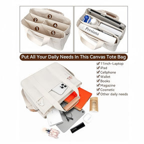 Personalized embroidery name Canvas Tote Bag with Multi Pockets for Women Handbag Mommy Bag Casual Shoulder Crossbody Bag with Compartments