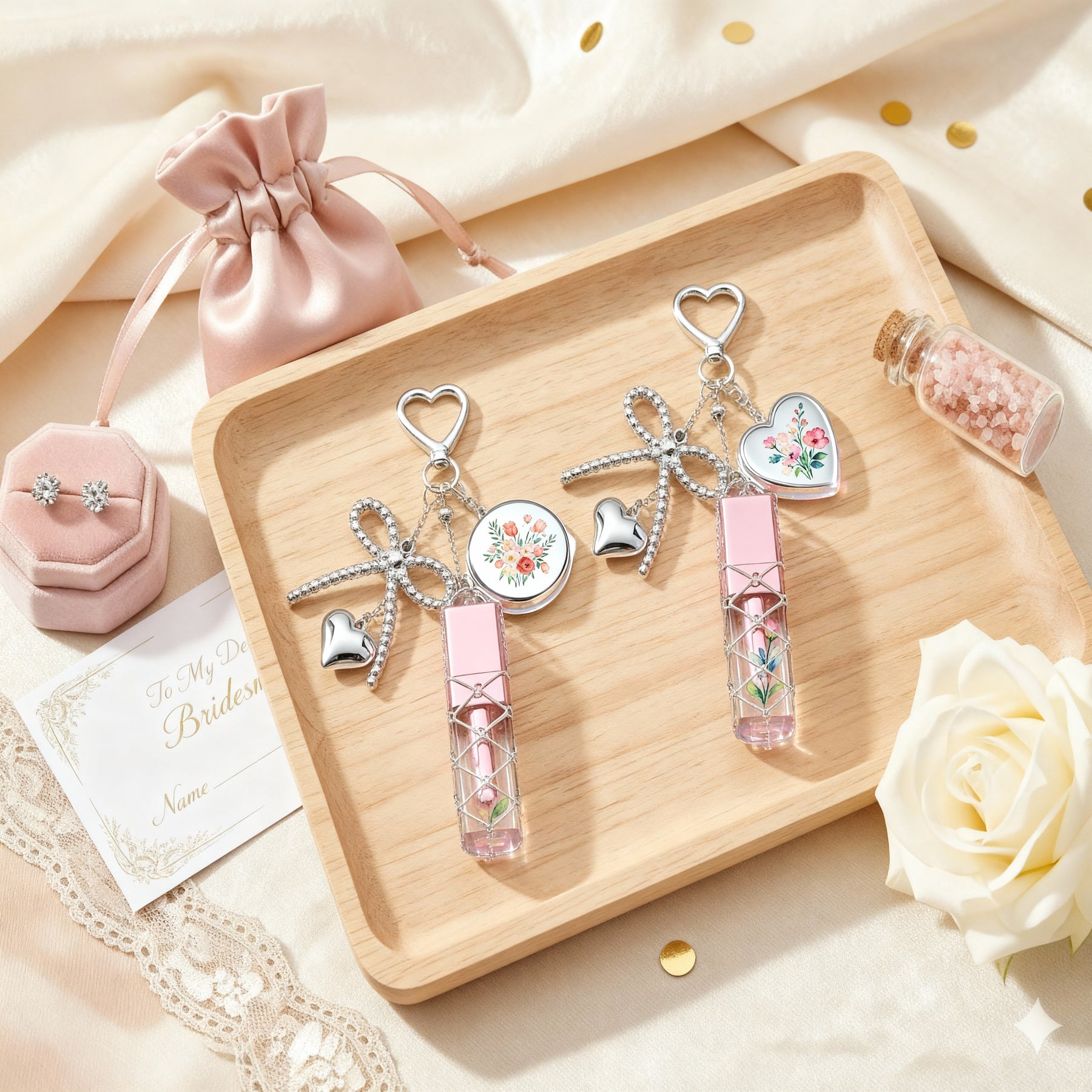 Personalized Gift for Women, Custom Photo Lipstick Keychain with Mirror, Bridesmaid Proposal, Wedding Memory Keepsake Charm