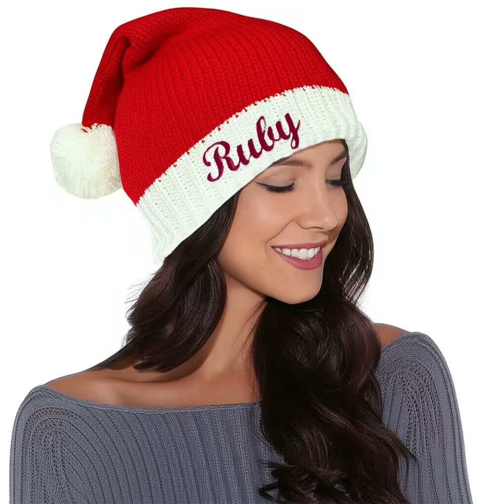 Christmas Magic Festive Hand-Knitted Hats, Personalized Gift Knit Christmas Beanies,Custom Name Christmas Joy Gifts for Family
