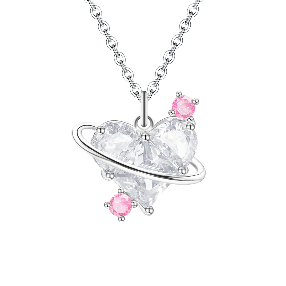 Sterling Silver CZ Diamond Pendant Dazzling Love Heart Necklaces