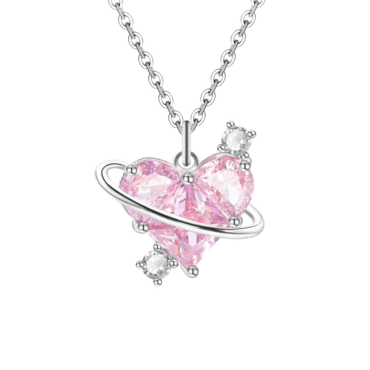 Sterling Silver Pink CZ Diamond Pendant Dazzling Love Heart Necklaces