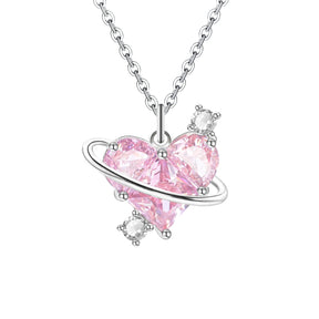Sterling Silver Pink CZ Diamond Pendant Dazzling Love Heart Necklaces