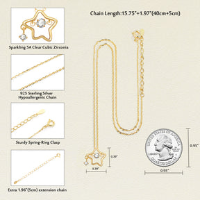 925 Sterling Silver Dainty Lucky Star Pendant & Shine Cubic Zirconia Gold Plated Necklaces