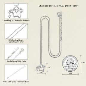 925 Sterling Silver Dainty Lucky Star Pendant & Shine Cubic Zirconia Necklaces
