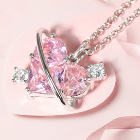 Sterling Silver Pink CZ Diamond Pendant Dazzling Love Heart Necklaces