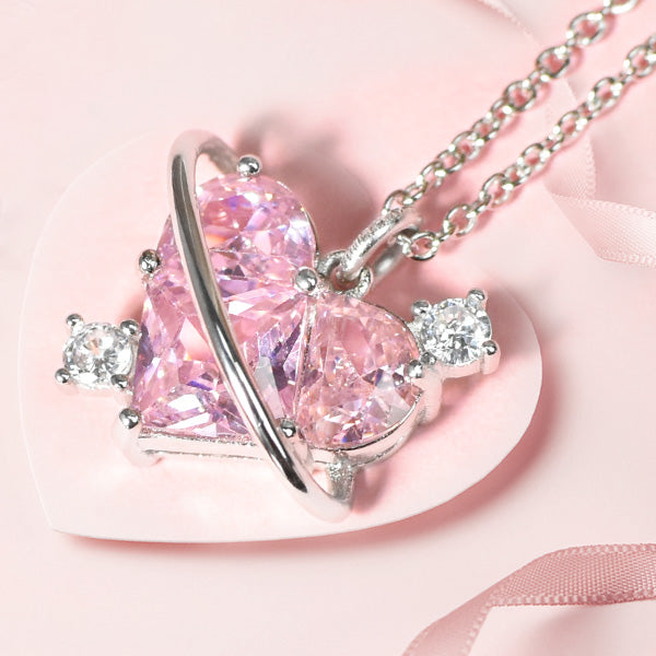 Sterling Silver Pink CZ Diamond Pendant Dazzling Love Heart Necklaces