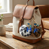 Customizable Initial Blue Resin Letter Fluffy Leopard-Print Heart Bag Charms Keychains