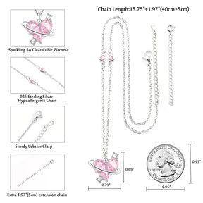 Sterling Silver Pink CZ Diamond Pendant Dazzling Love Heart Necklaces