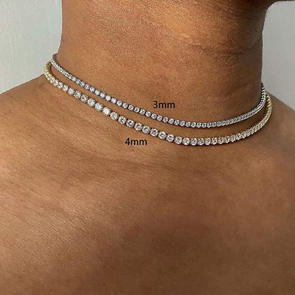 Elegant Single Row Zircon Crystal Round Tennis Necklace Choker Tennis Necklace