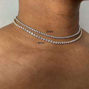 Elegant Single Row Zircon Crystal Round Tennis Necklace Choker Tennis Necklace