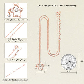925 Sterling Silver Dainty Lucky Star Pendant & Shine Cubic Zirconia Rose Gold Necklaces