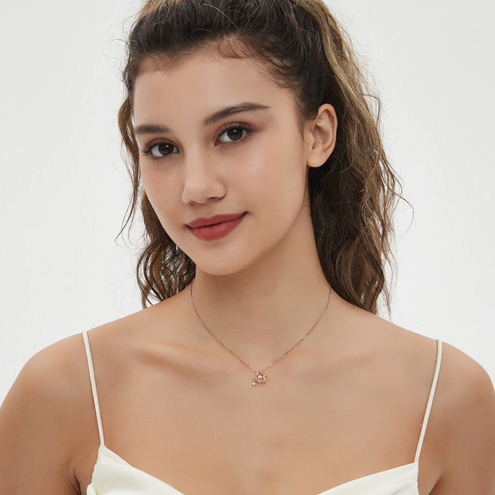 925 Sterling Silver Dainty Lucky Star Pendant & Shine Cubic Zirconia Rose Gold Necklaces