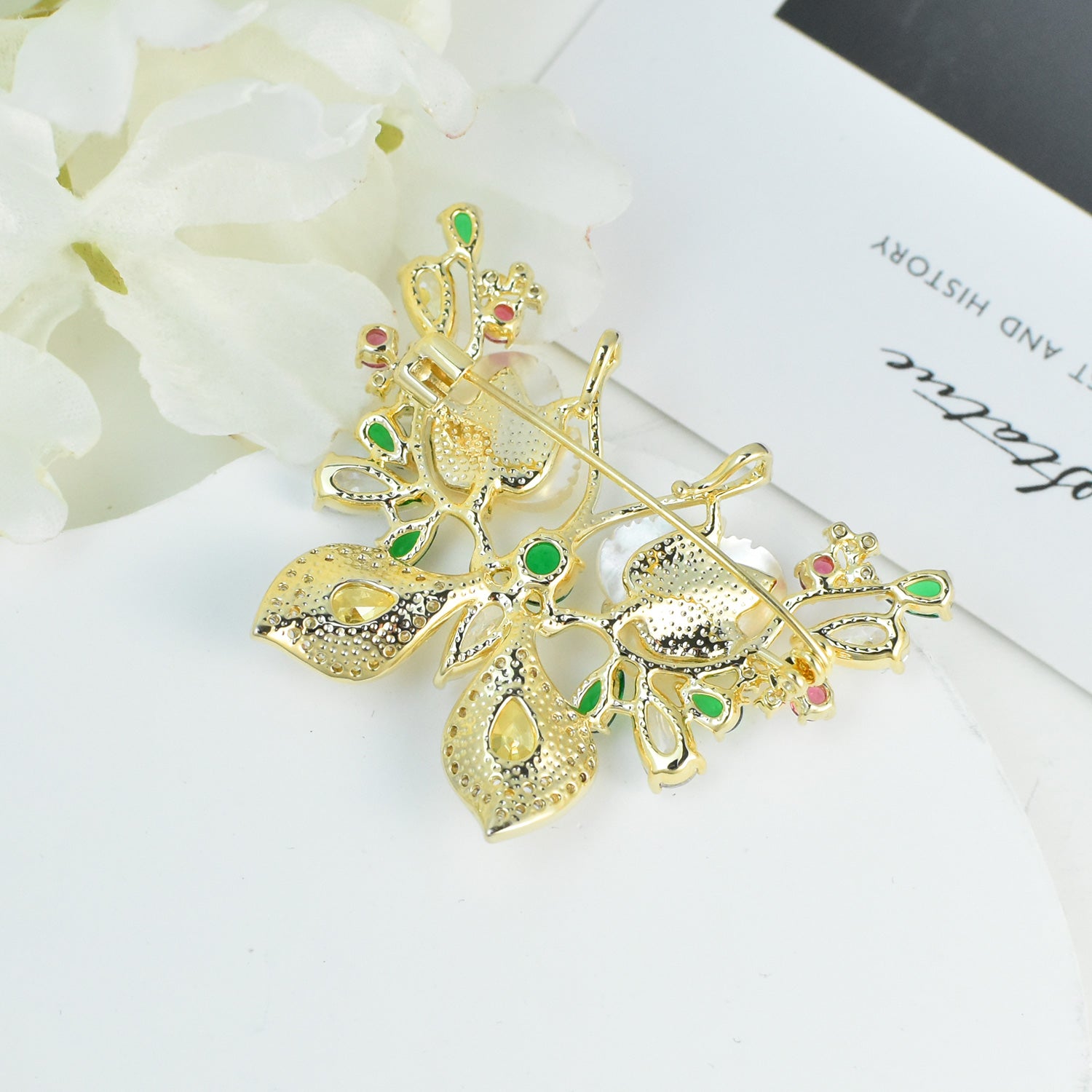 Gold Plated Multicolor Crystal CZ Shell Dainty Brooch