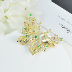Gold Plated Multicolor Crystal CZ Shell Dainty Brooch