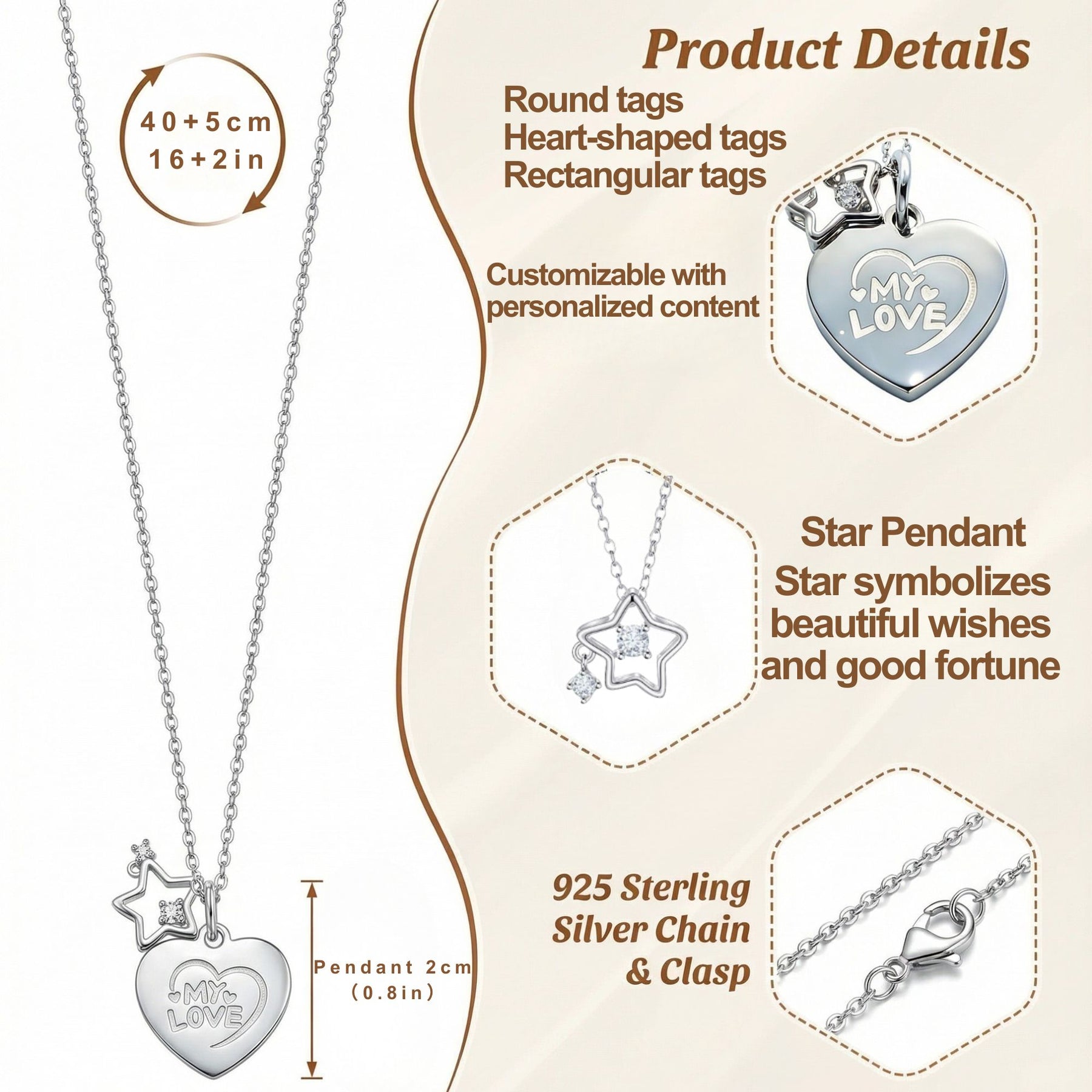 Custom Engraved Pandent Sterling Silver Dainty Lucky Star Cubic Zirconia Necklaces