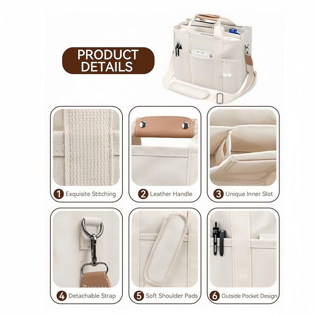 Personalized embroidery name Canvas Tote Bag with Multi Pockets for Women Handbag Mommy Bag Casual Shoulder Crossbody Bag with Compartments