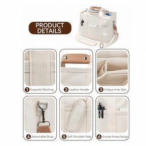 Personalized embroidery name Canvas Tote Bag with Multi Pockets for Women Handbag Mommy Bag Casual Shoulder Crossbody Bag with Compartments