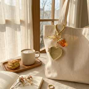 Custom Photo Keychains, Personalized Golden Mirror & Strawberry Charms Keyring