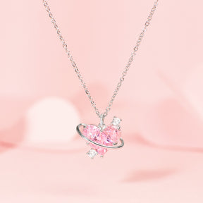 Sterling Silver Pink CZ Diamond Pendant Dazzling Love Heart Necklaces