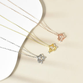 925 Sterling Silver Dainty Lucky Star Pendant & Shine Cubic Zirconia Rose Gold Necklaces