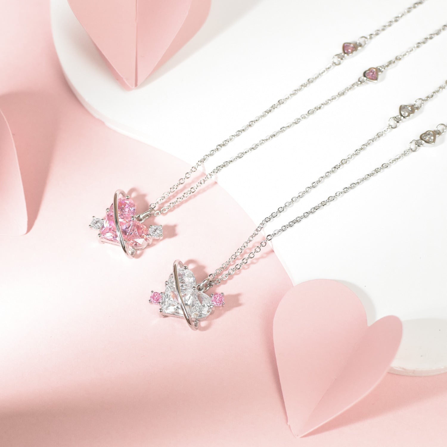 Sterling Silver CZ Diamond Pendant Dazzling Love Heart Necklaces