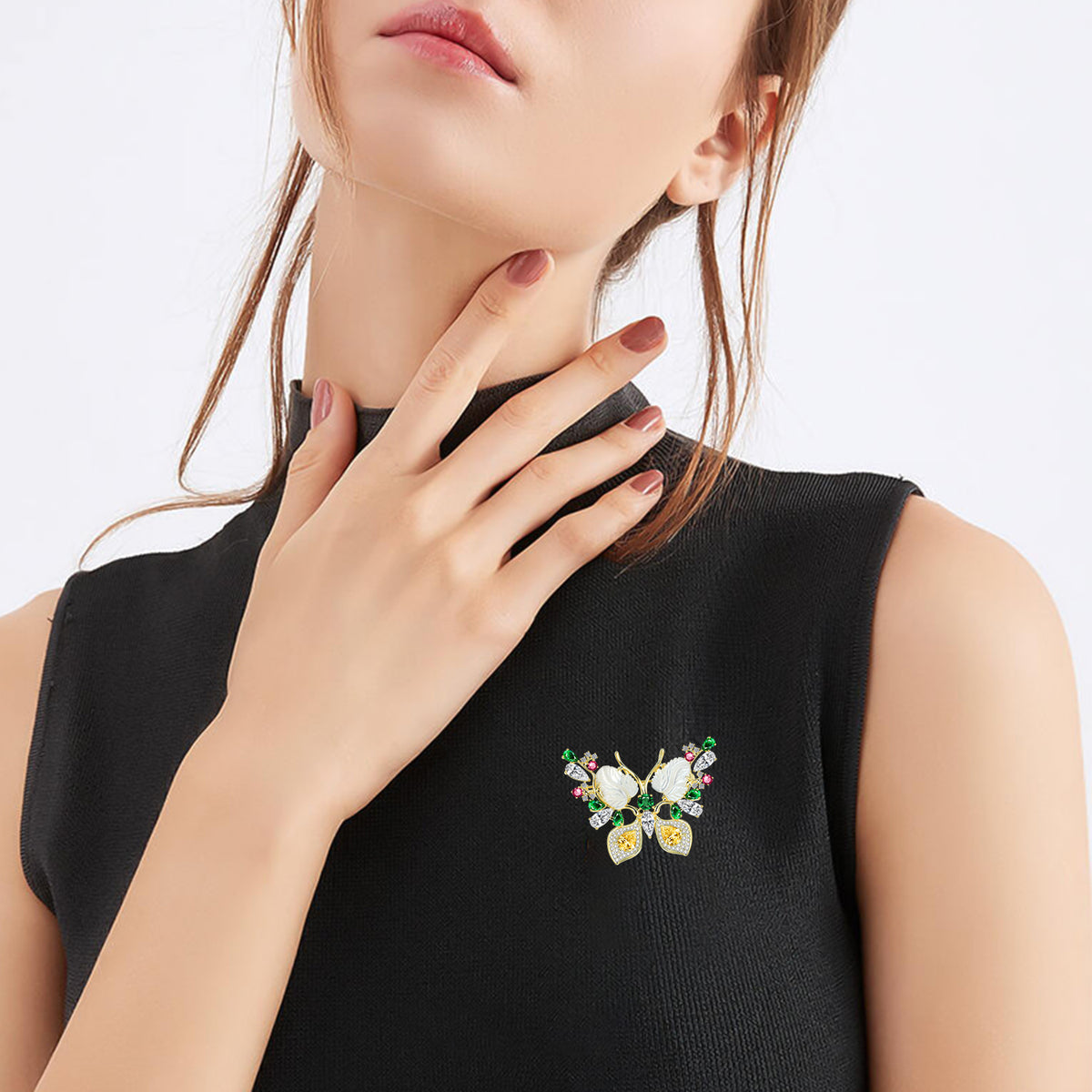 Gold Plated Multicolor Crystal CZ Shell Dainty Brooch