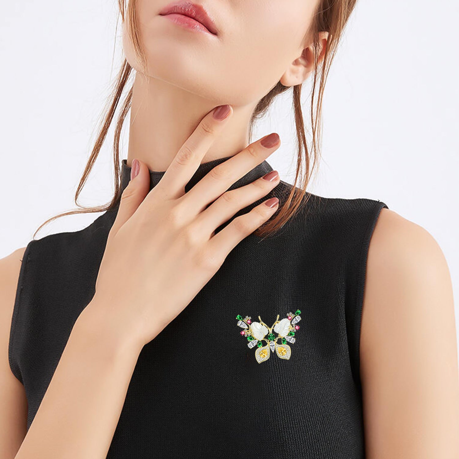 Gold Plated Multicolor Crystal CZ Shell Dainty Brooch