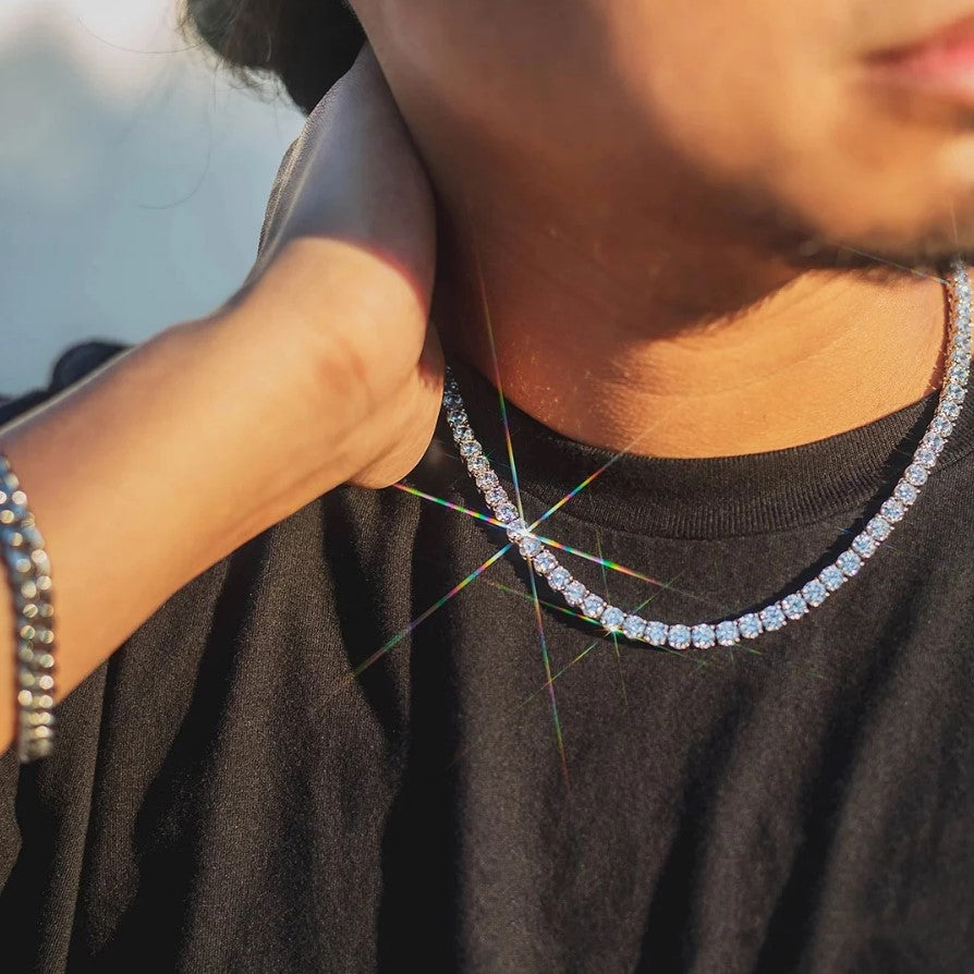 Handmade Chain Single Row Zircon Lced Out Tennis Necklace Tennis Chain Choker