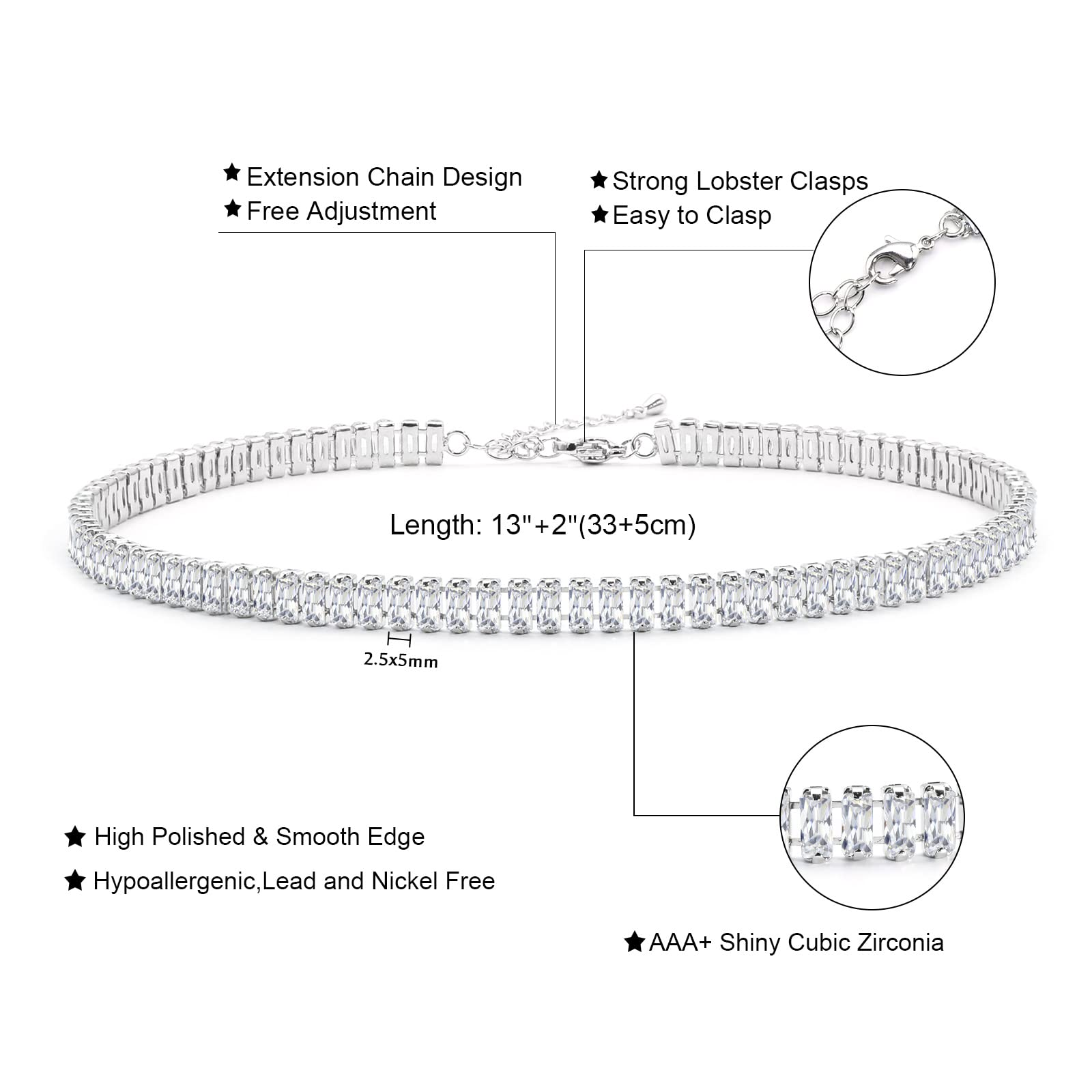 Collier de tennis, bracelet, boucles d'oreilles en argent/plaqué or 14 carats, colliers ras du cou étincelants, zircone cubique, bijoux de mariage pour femme