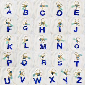 Customizable Initial Blue Resin Letter Fluffy Leopard-Print Heart Bag Charms Keychains