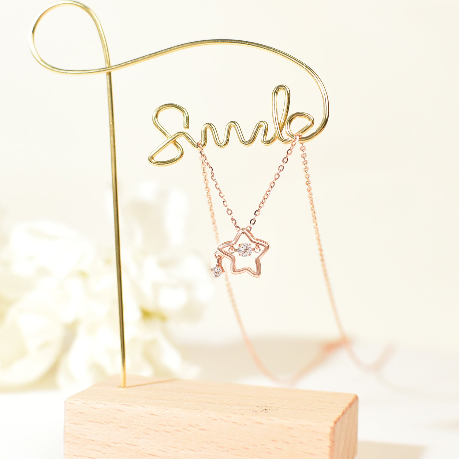 925 Sterling Silver Dainty Lucky Star Pendant & Shine Cubic Zirconia Rose Gold Necklaces