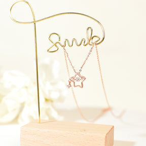 925 Sterling Silver Dainty Lucky Star Pendant & Shine Cubic Zirconia Rose Gold Necklaces