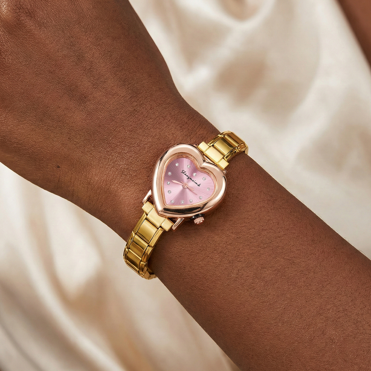 Gold Plated Stainless Steel Heart Watch Bracelets for Women Italian Charm Bangle