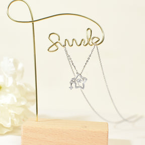 925 Sterling Silver Dainty Lucky Star Pendant & Shine Cubic Zirconia Necklaces