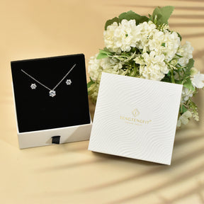 CZ Classic Pendant Necklace, Stud Earrings Jewelry Set For Women Bride Bridesmaids Bridal Wedding Party