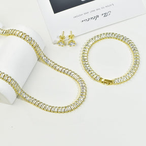 Collier de tennis, bracelet, boucles d'oreilles en argent/plaqué or 14 carats, colliers ras du cou étincelants, zircone cubique, bijoux de mariage pour femme