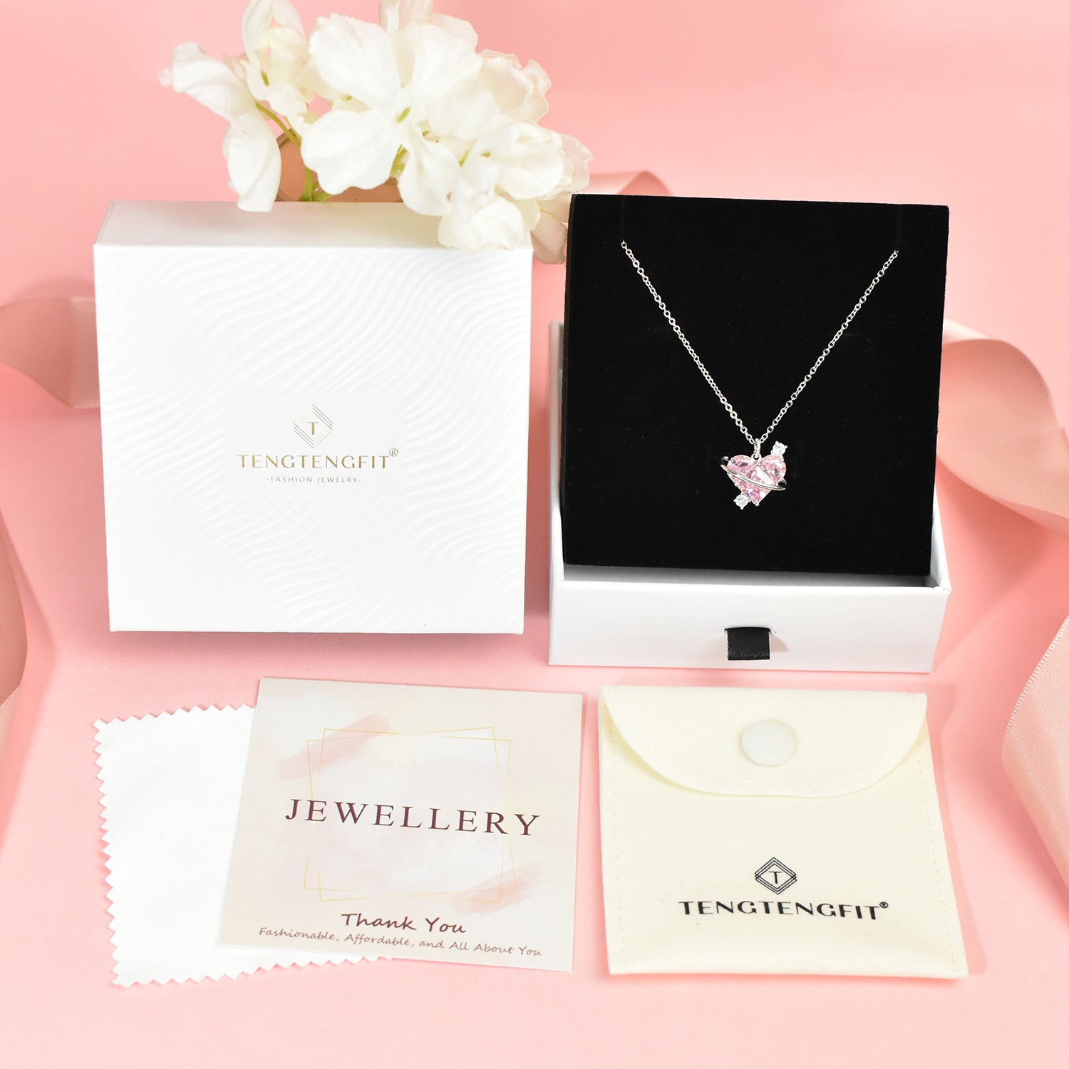 Sterling Silver Pink CZ Diamond Pendant Dazzling Love Heart Necklaces