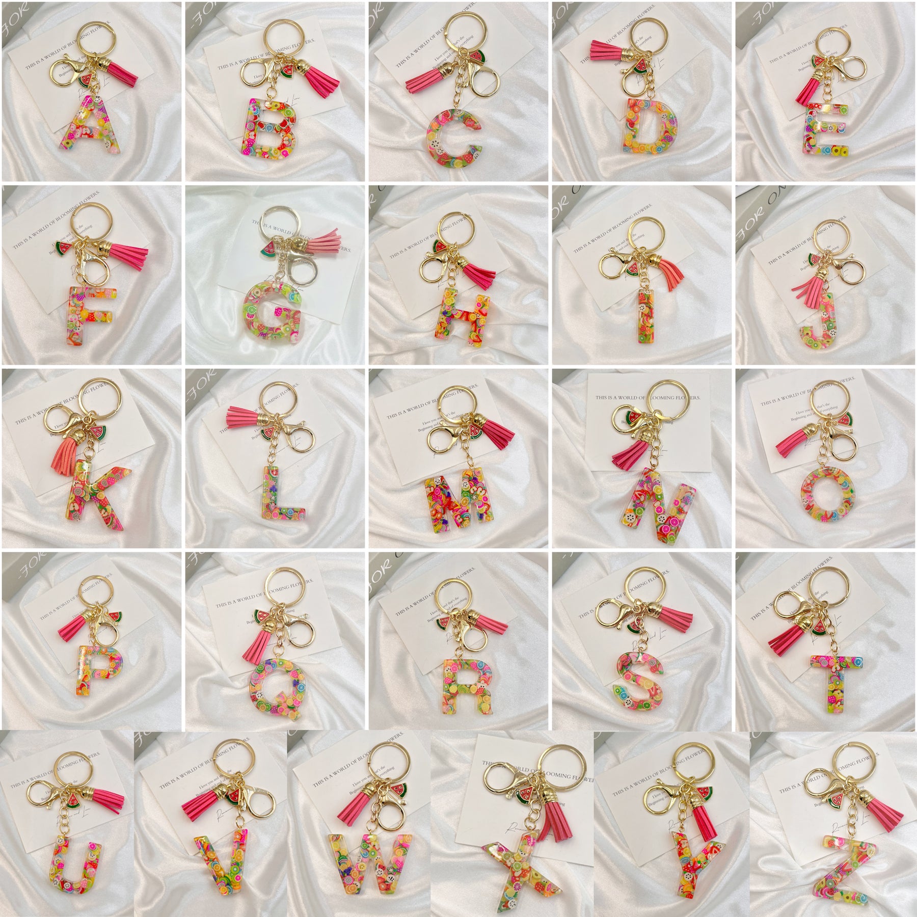 Customizable Initial Pink Resin Letter Fluffy Leopard-Print Heart Bag Charms Keychains