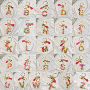 Customizable Initial Pink Resin Letter Fluffy Leopard-Print Heart Bag Charms Keychains