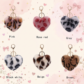 Customizable Initial Pink Resin Letter Fluffy Leopard-Print Heart Bag Charms Keychains