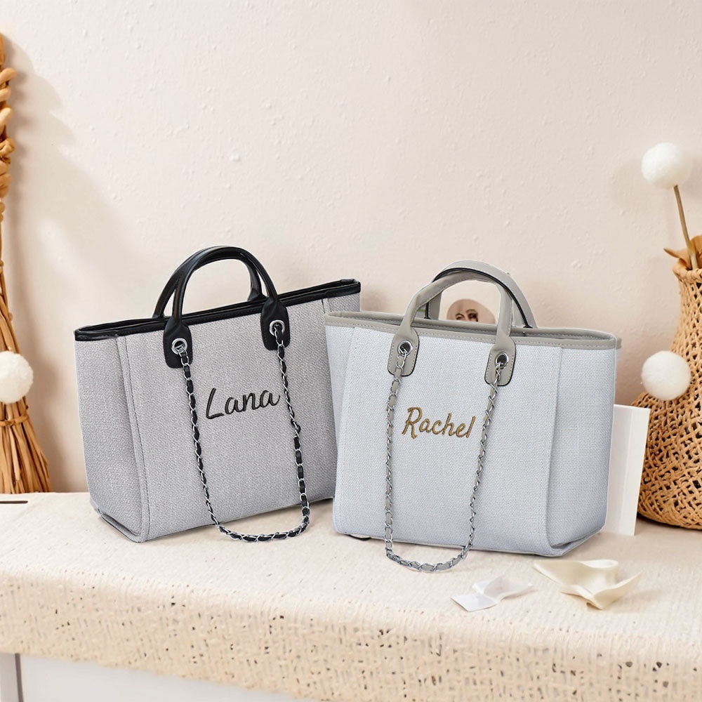 Personalized Custom Embroidered Canvas Chain Tote Shoulder Bags