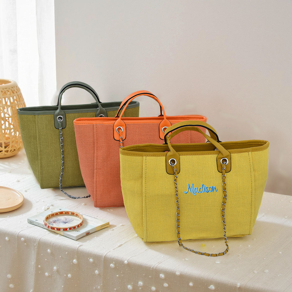 Personalized Custom Embroidered Canvas Chain Tote Shoulder Bags