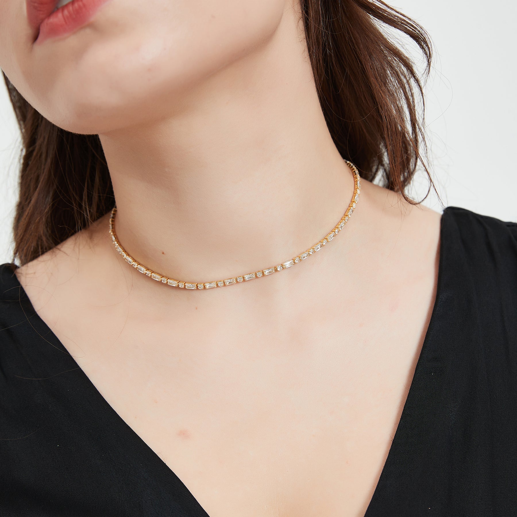 Tennis Necklace Bracelet for Women Choker Necklaces Set Gold Plated Tennis Bracelet for Girls Cubic Zirconia Bridal Wedding Jewelry Set
