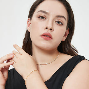 Tennis Necklace Bracelet for Women Choker Necklaces Set Gold Plated Tennis Bracelet for Girls Cubic Zirconia Bridal Wedding Jewelry Set