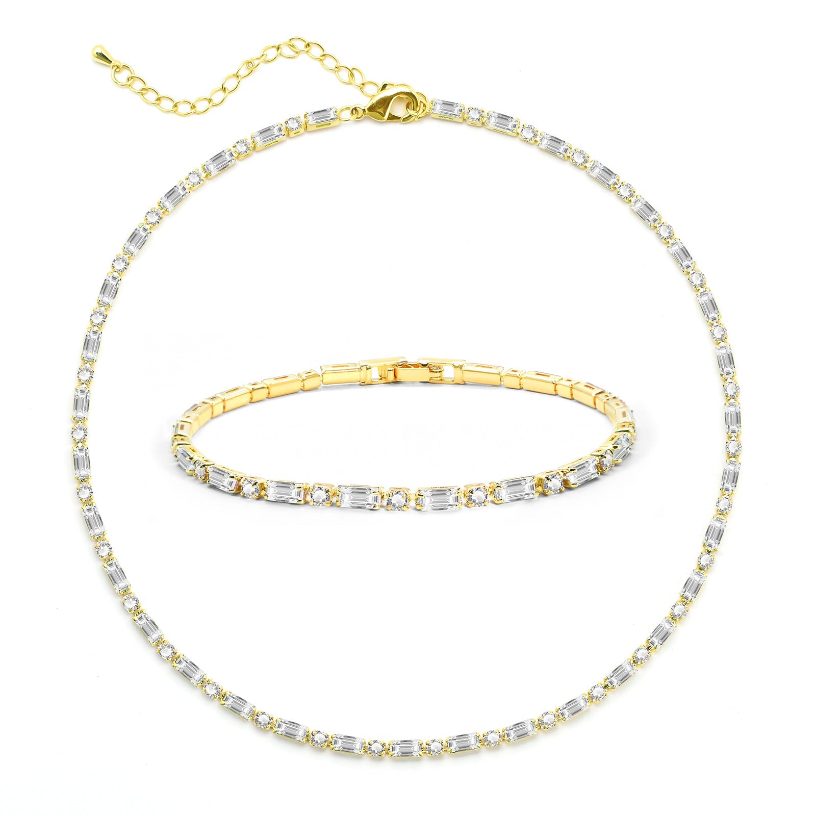 Tennis Necklace Bracelet for Women Choker Necklaces Set Gold Plated Tennis Bracelet for Girls Cubic Zirconia Bridal Wedding Jewelry Set