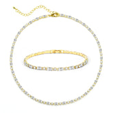 Tennis Necklace Bracelet for Women Choker Necklaces Set Gold Plated Tennis Bracelet for Girls Cubic Zirconia Bridal Wedding Jewelry Set